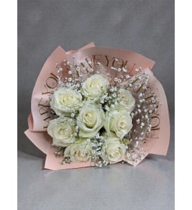 Pure Blush – Beyaz Gül & Cipsofilya Buketi